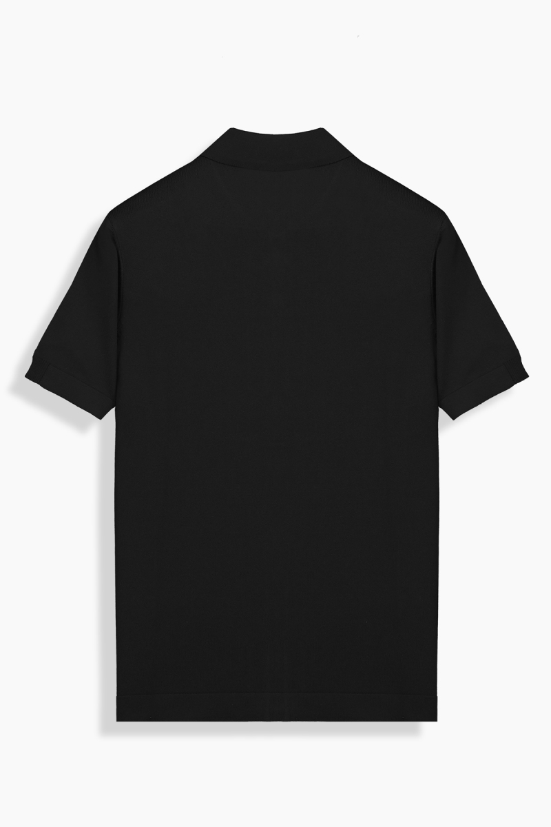 Polo Yaka Düğmeli Siyah Triko Tişört - 2