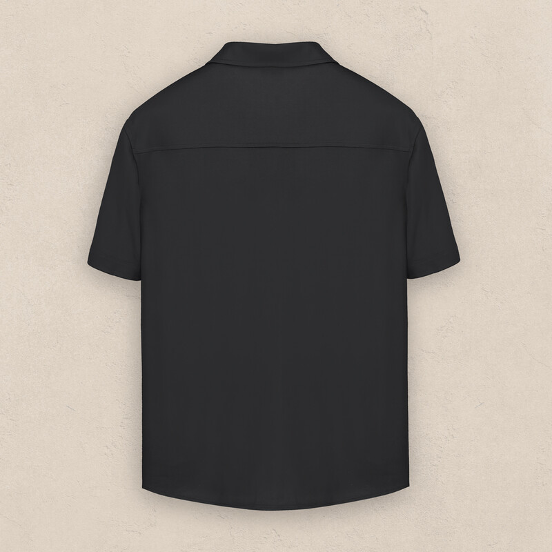 Polo Yaka Kısa Kol Düğmeli Siyah Tişört - INTERVIEW