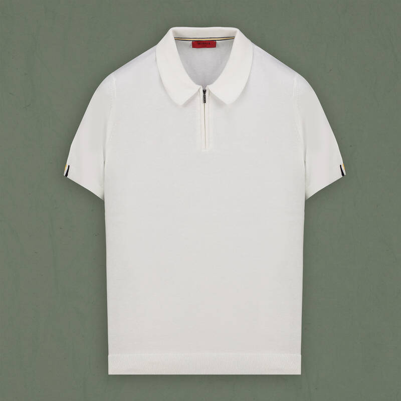 Polo Yaka Fermuarlı Kısa Kol Ekru Triko - 1