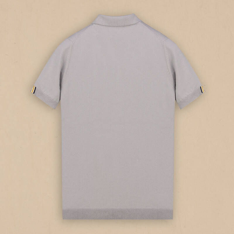 Polo Yaka Fermuarlı Kısa Kol Gri Triko - 2