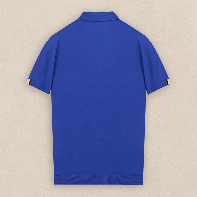 Polo Yaka Fermuarlı Kısa Kol Saks Mavi Triko - INTERVIEW