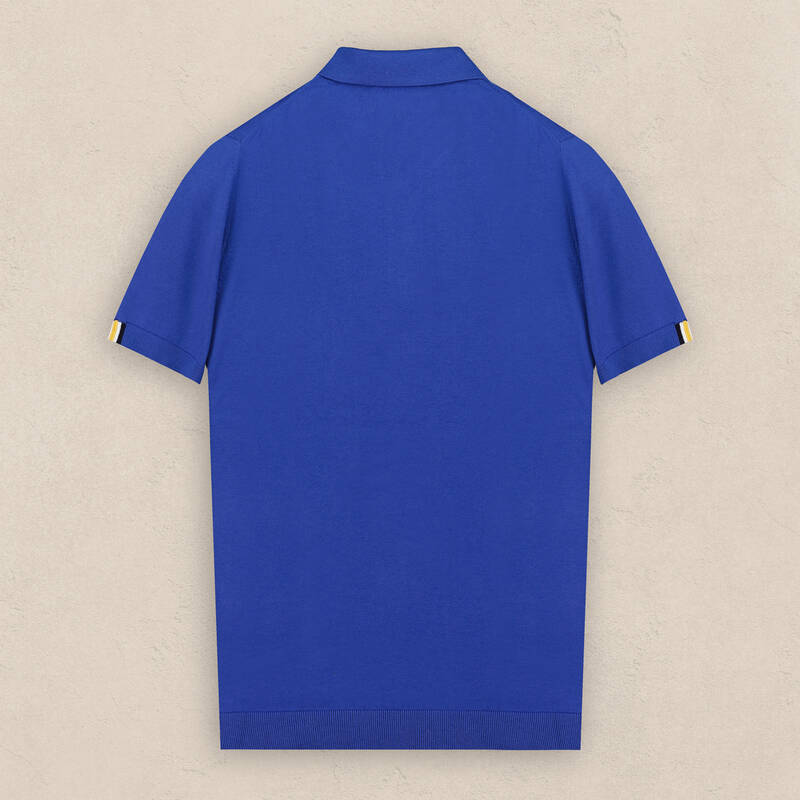 Polo Yaka Fermuarlı Kısa Kol Saks Mavi Triko - 2