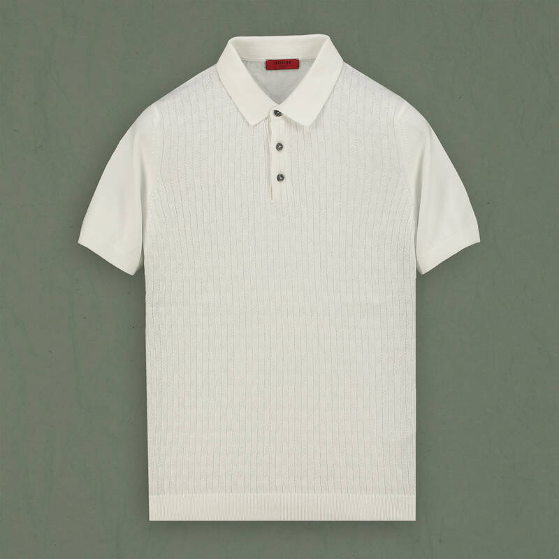 Polo Yaka Desenli Kısa Kol Ekru Triko - 2