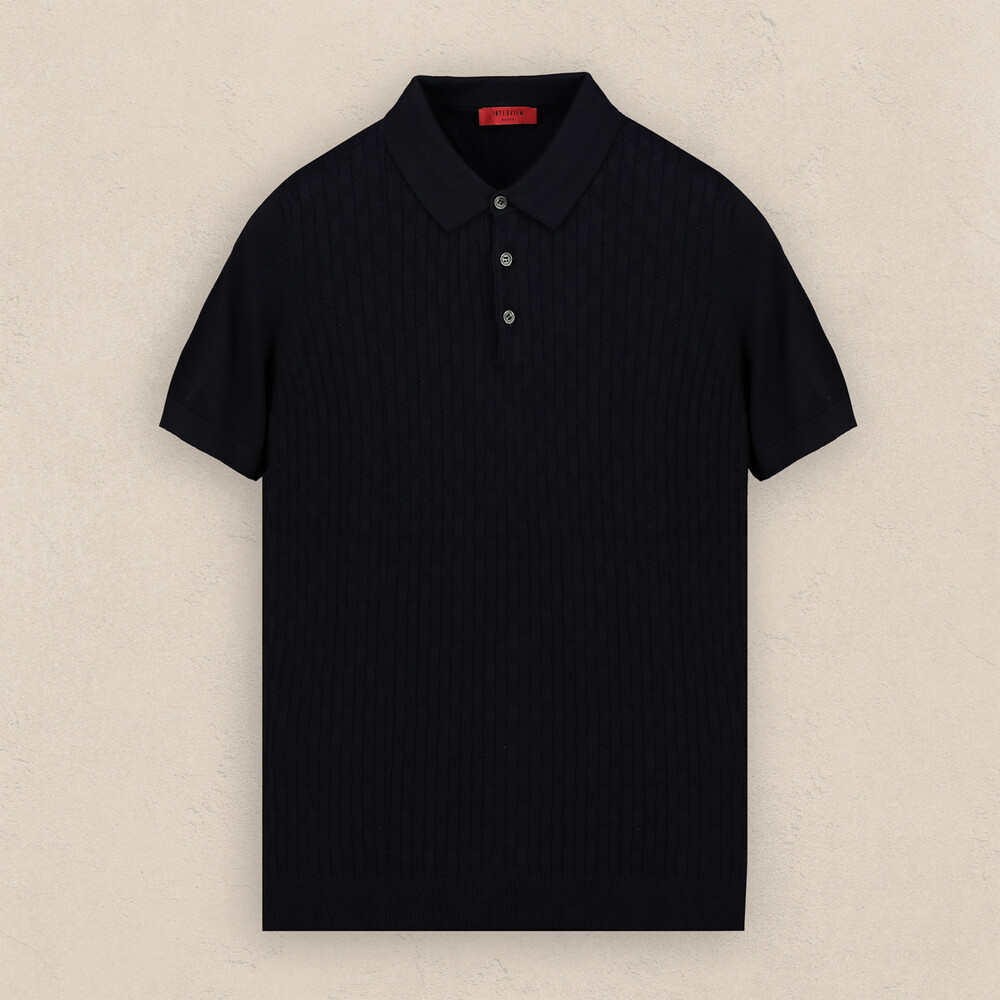 Polo Yaka Desenli Kısa Kol Lacivert Triko