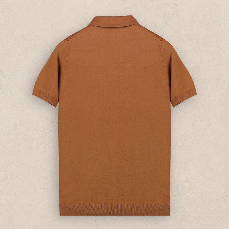 Polo Yaka Desenli Kısa Kol Taba Triko - 3