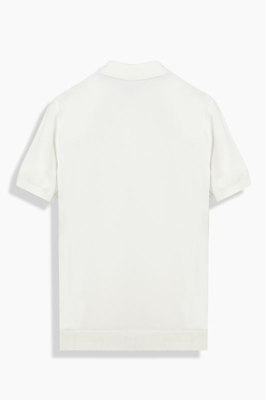 Polo Yaka Kısa Kol Ekru Triko Tişört - INTERVIEW