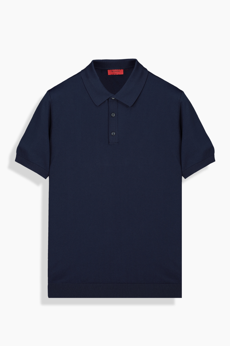 Polo Yaka Kısa Kol Lacivert Triko Tişört - 1