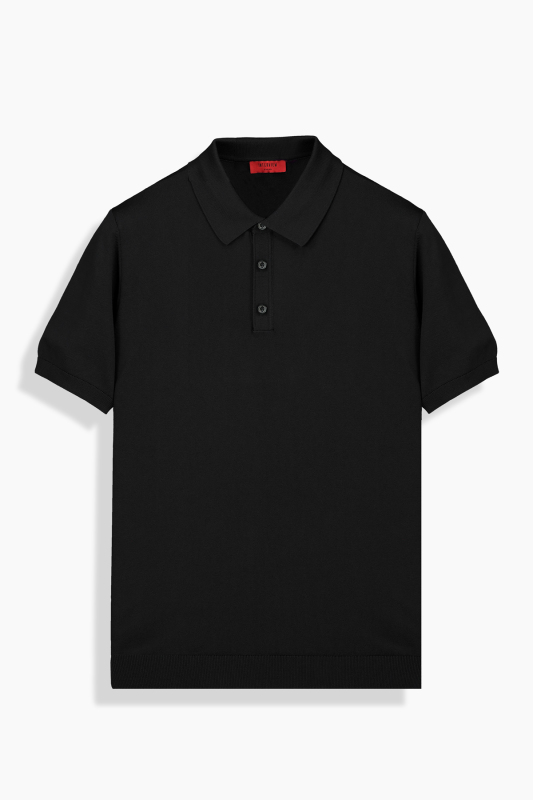 Polo Yaka Kısa Kol Siyah Triko Tişört 