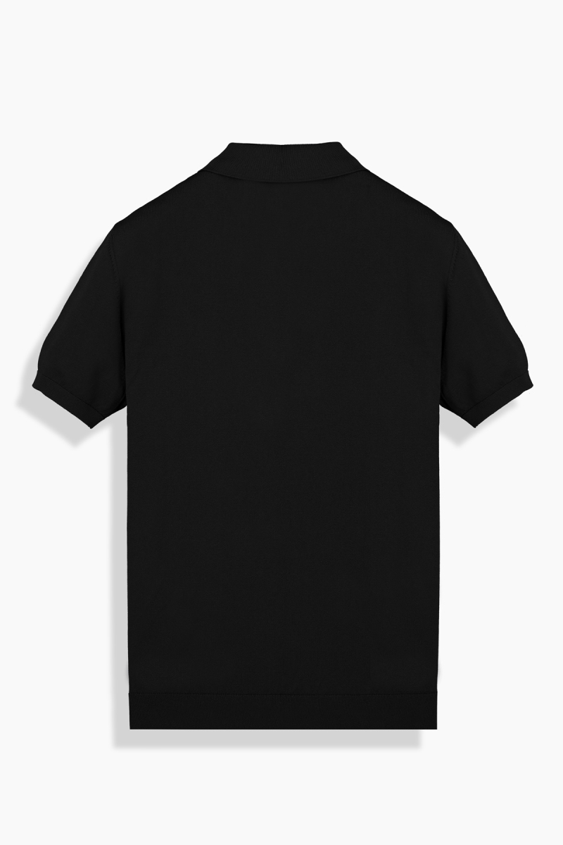 Polo Yaka Kısa Kol Siyah Triko Tişört - 2