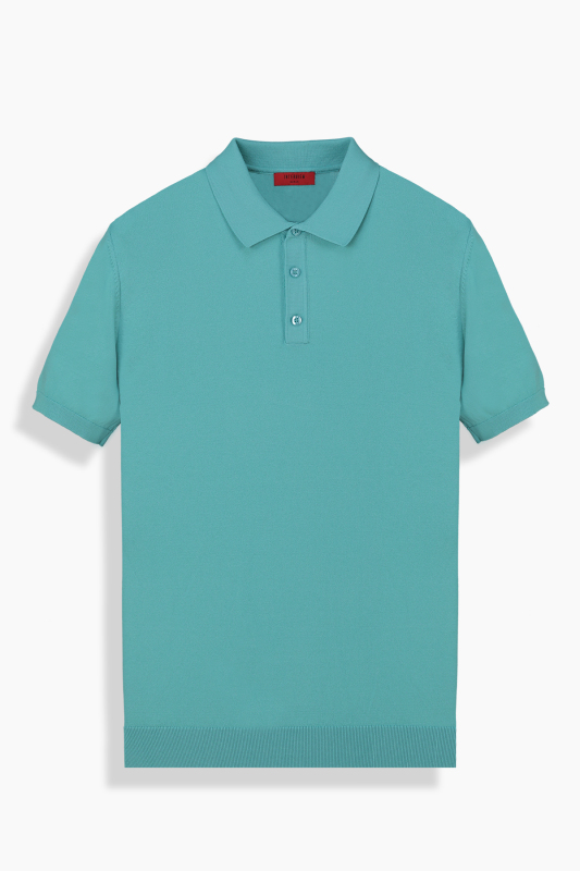 Polo Yaka Kısa Kol Turkuaz Triko Tişört 