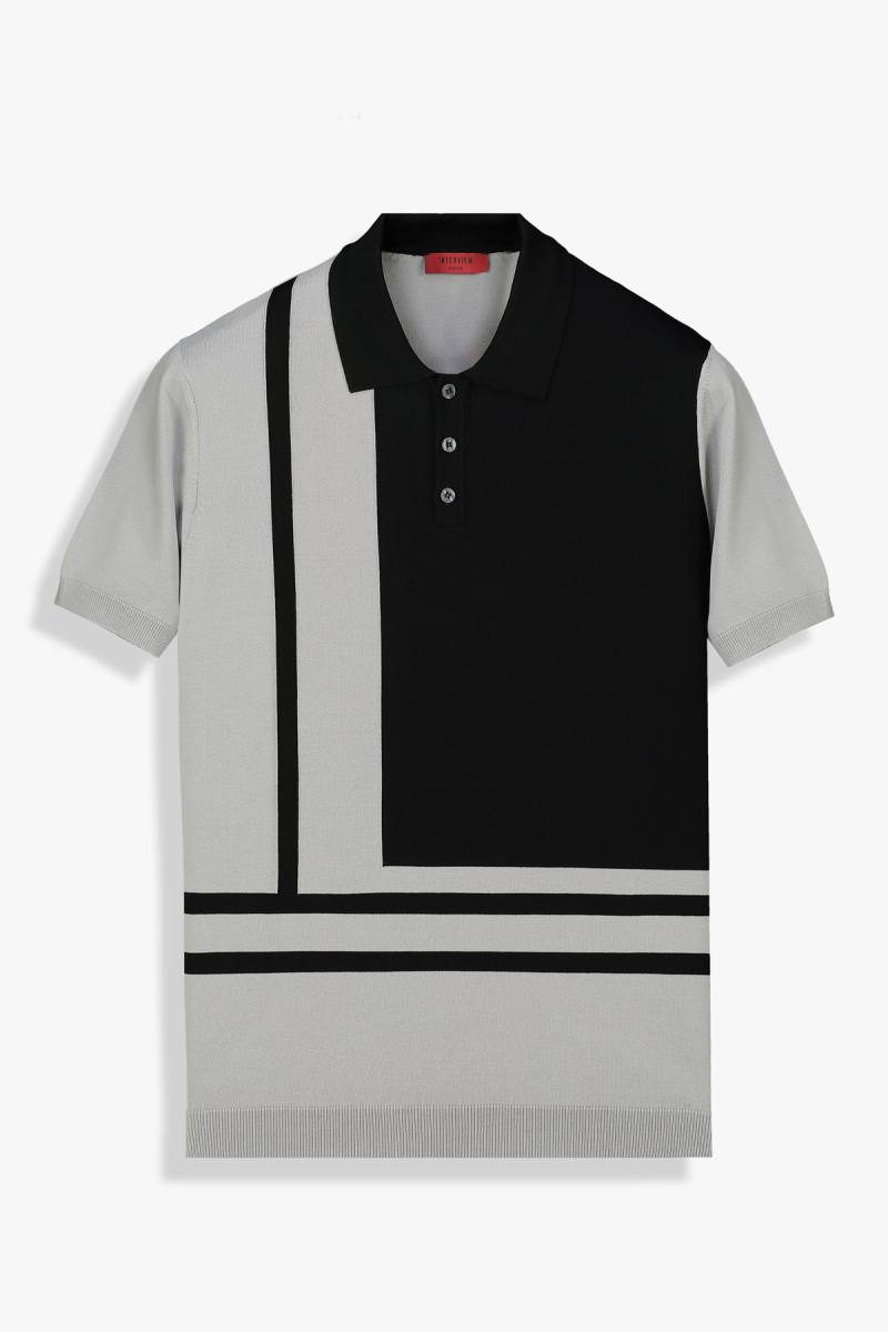 Polo Yaka Kısa Kol Siyah Triko Tişört - 1