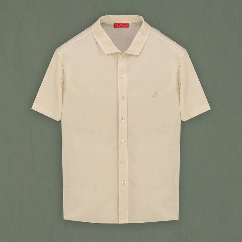 Polo Yaka Kısa Kol Düğmeli Bej Tişört - 1