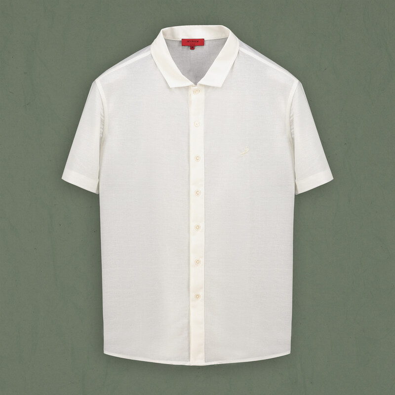 Polo Yaka Kısa Kol Düğmeli Beyaz Tişört - INTERVIEW