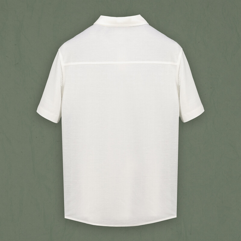 Polo Yaka Kısa Kol Düğmeli Beyaz Tişört - INTERVIEW