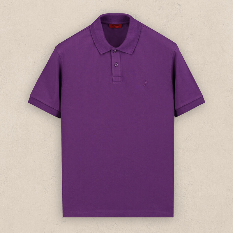 Polo Yaka Pamuklu Mor Tişört 