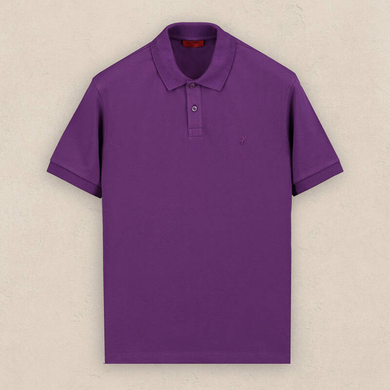 Polo Yaka Pamuklu Mor Tişört - 1