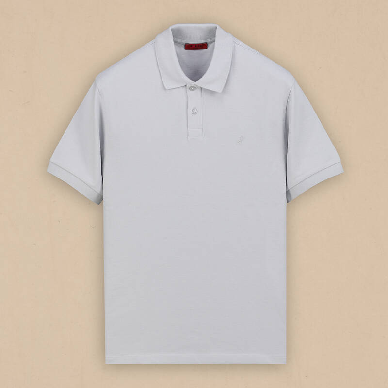 Polo Yaka Pamuklu Gri Tişört - 1
