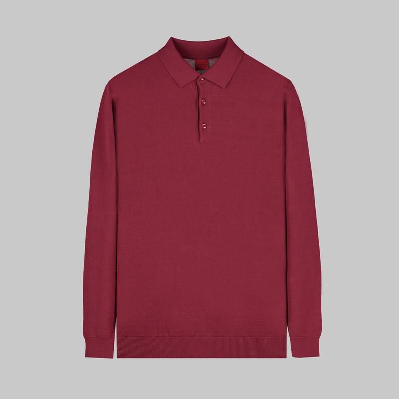 Polo Yaka Uzun Kol Bordo Triko 