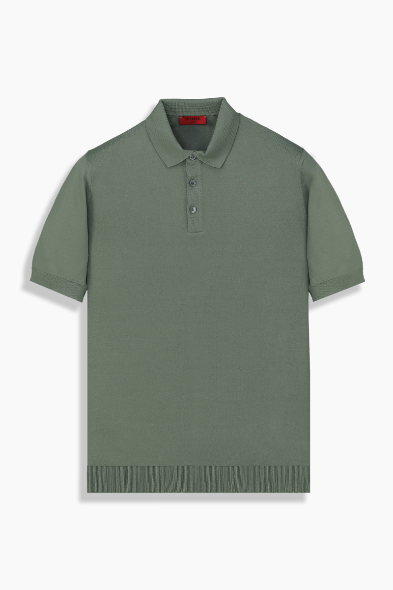 Relax Fit Polo Yaka Mint Yeşili Triko Tişört - 1