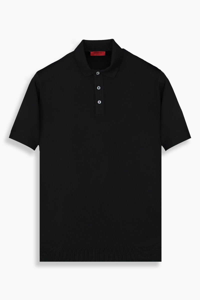Relax Fit Polo Yaka Siyah Triko Tişört - 1