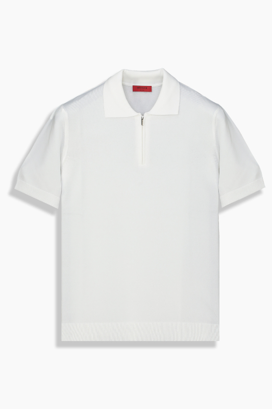 Fermuarlı Polo Yaka Ekru Triko Tişört - INTERVIEW