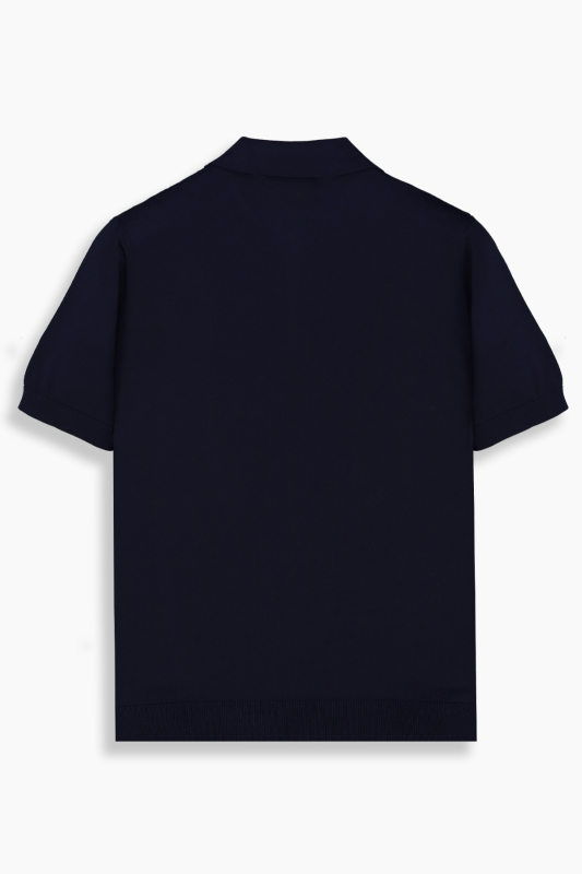 Fermuarlı Polo Yaka Lacivert Triko Tişört - INTERVIEW