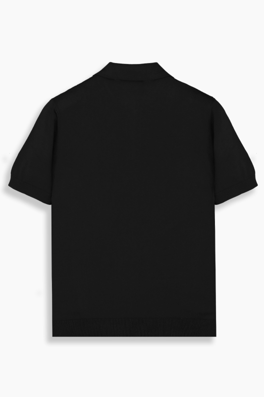 Fermuarlı Polo Yaka Siyah Triko Tişört - INTERVIEW