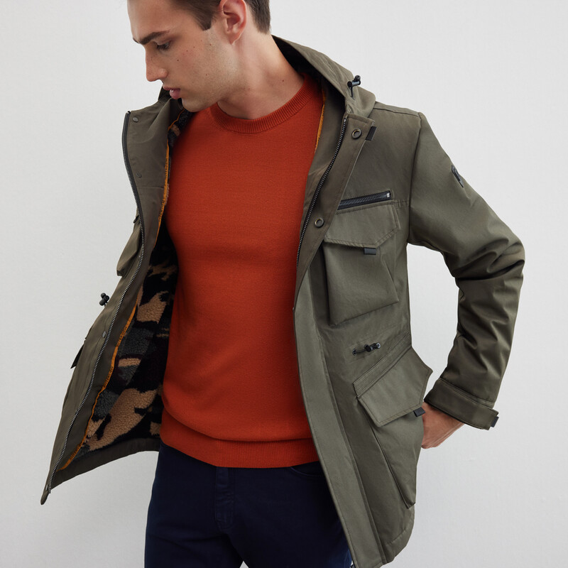 Safari Kapüşonlu Haki Kaban 