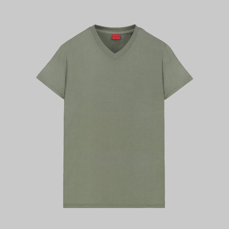 V Yaka Haki Tişört 