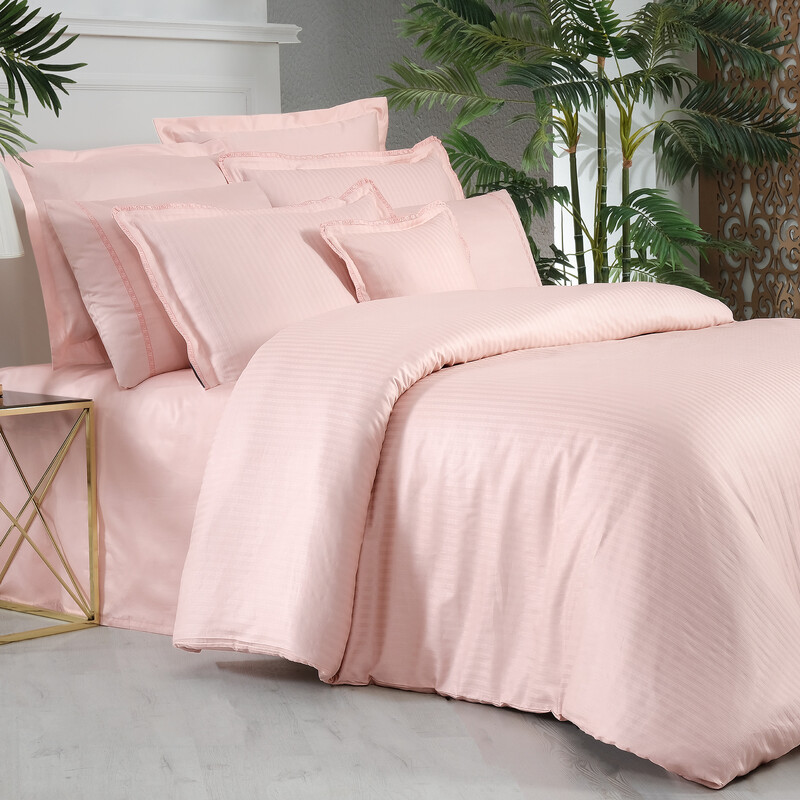 Jacquard Stripe Çift Kişilik Nevresim Takımı Pembe - SAREV