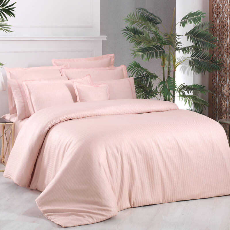 Jacquard Stripe Çift Kişilik Nevresim Takımı Pembe - 1