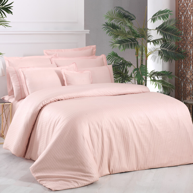Jacquard Stripe King Size Nevresim Takımı Pembe 