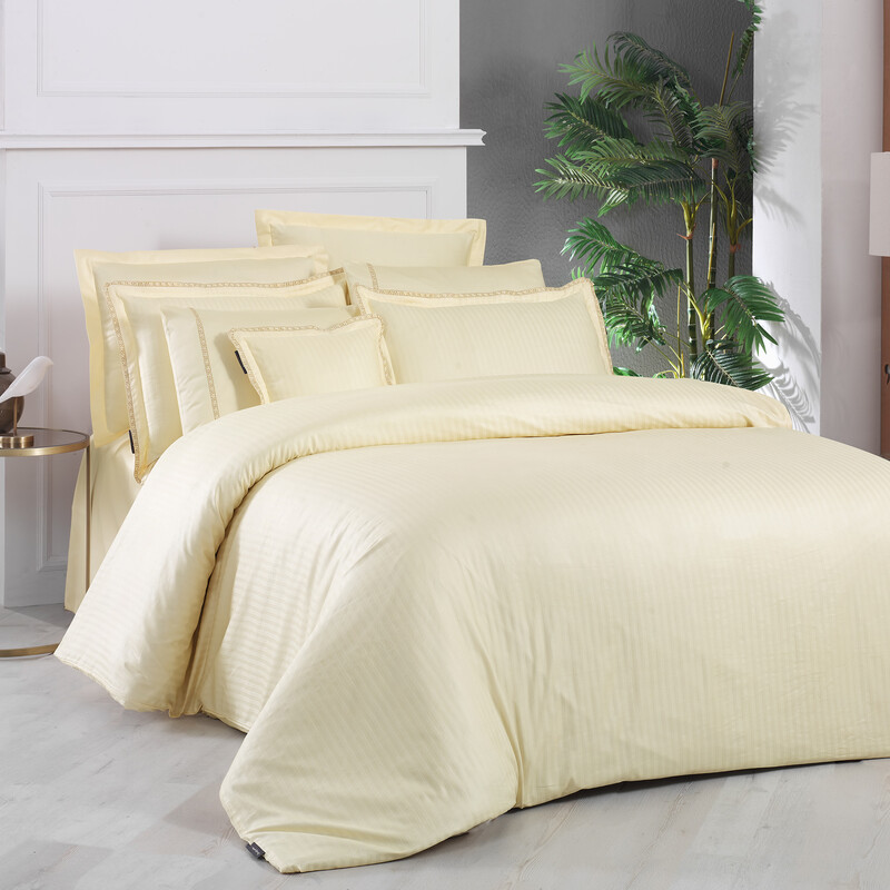 Jacquard Stripe Tek Kişilik Nevresim Takımı Sarı 