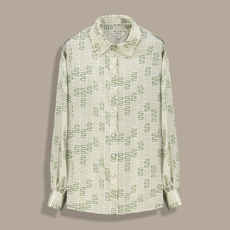 Jadesa Uzun Kol Desenli Yeşil Gömlek - SARAR WOMAN