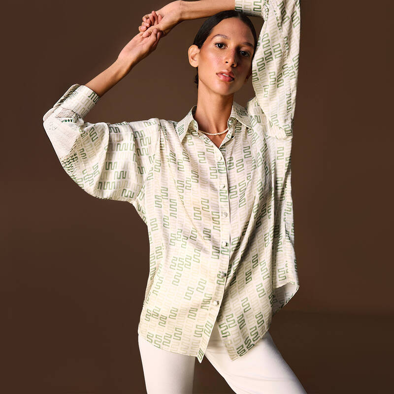 Jadesa Uzun Kol Desenli Yeşil Gömlek - 1