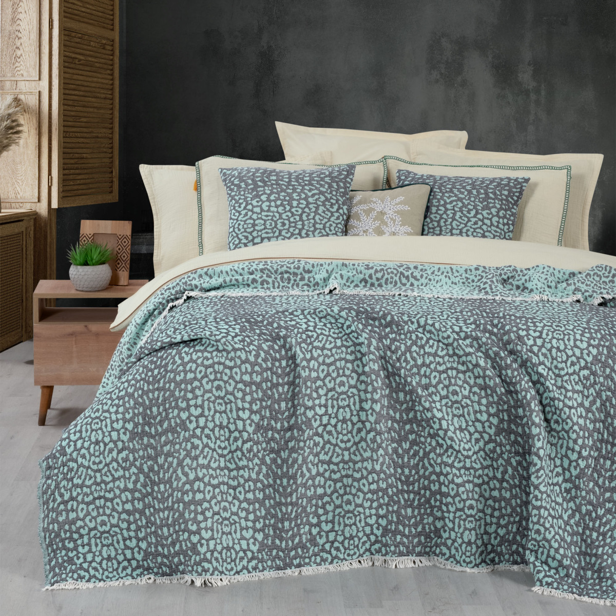 Jahara Yatak Örtüsü Çift Kişilik Mint Yeşil - 1