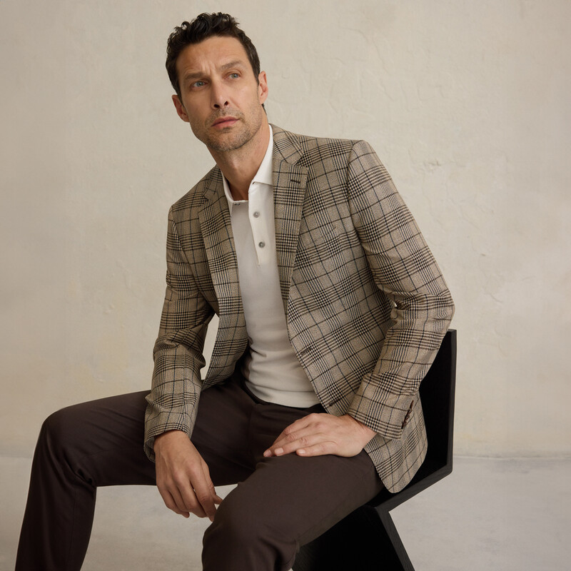 Jam Regular Fit Kareli Açık Kahverengi Yünlü Ceket 