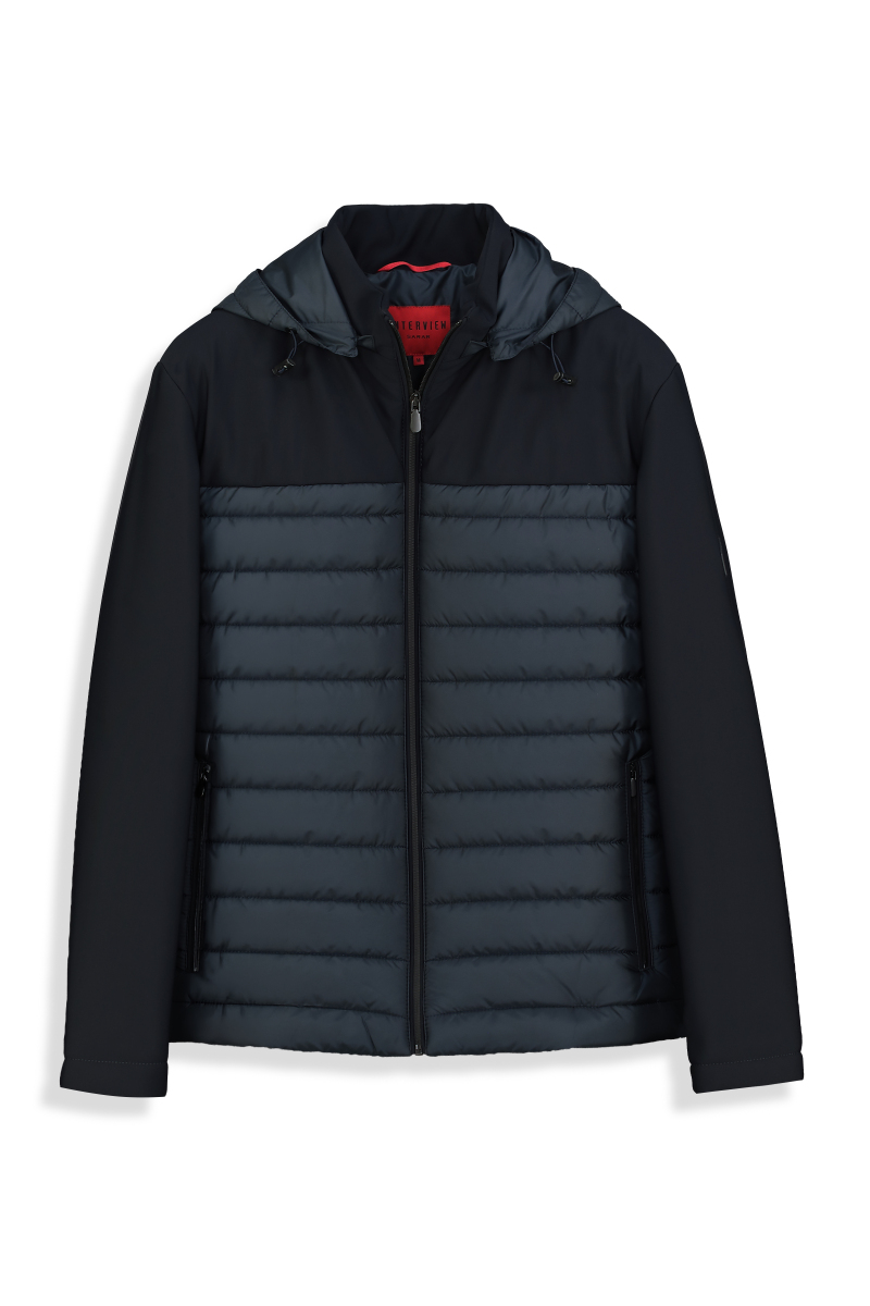 Kapüşonlu Kapitone Koyu Lacivert Sweatshirt - 1