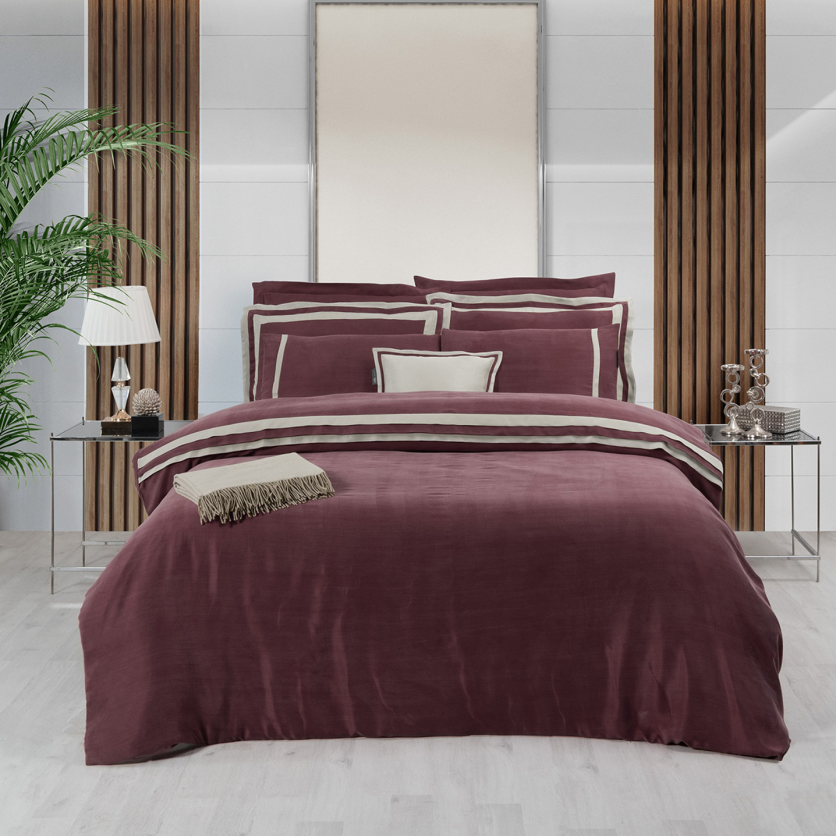 Kimera Cupro Nevresim Takımı King Size Bordo - 1
