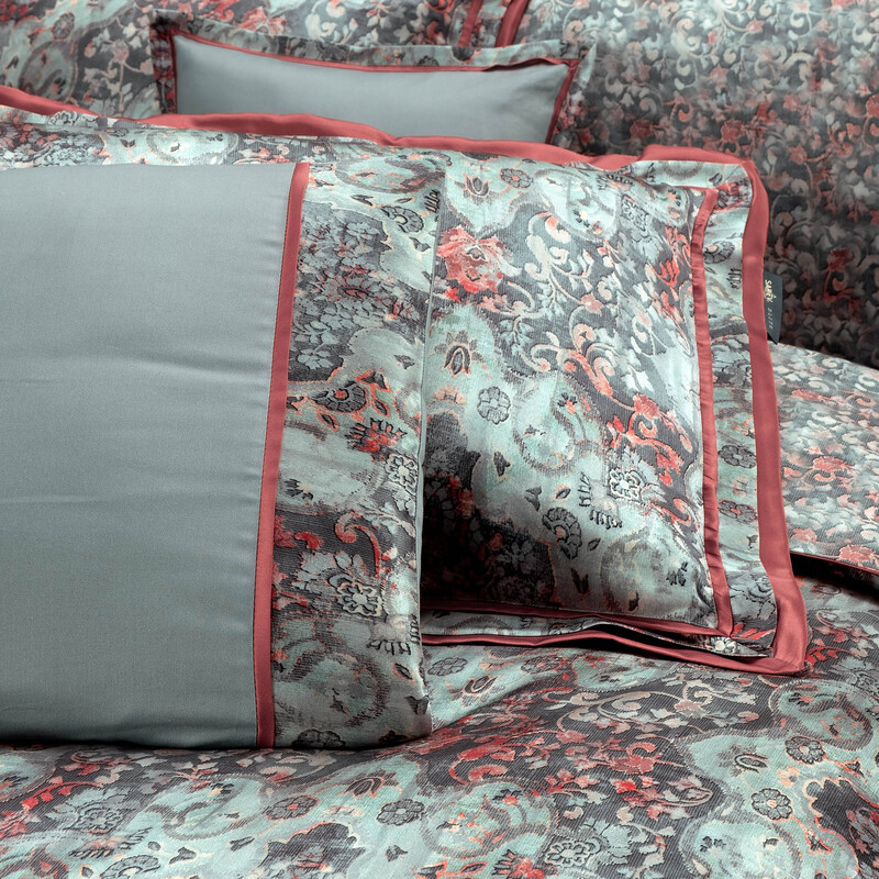 Knidos %100 İpek Saten Çift Kişilik Gri Nevresim Takımı - SAREV