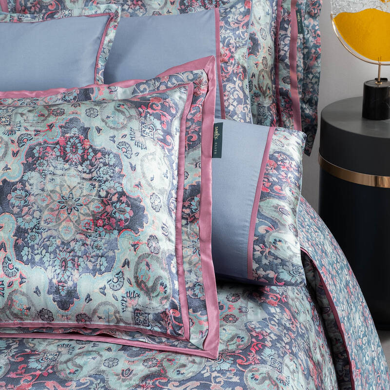 Knidos İpek Saten Çift Kişilik Mavi Nevresim Takımı - 3