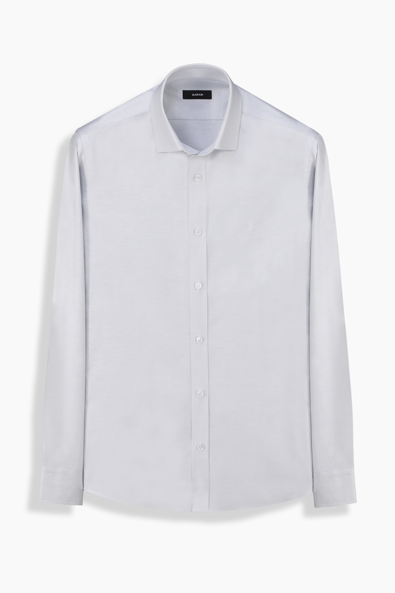 Lapel Uzun Kol Slim Açık Gri Gömlek - 1