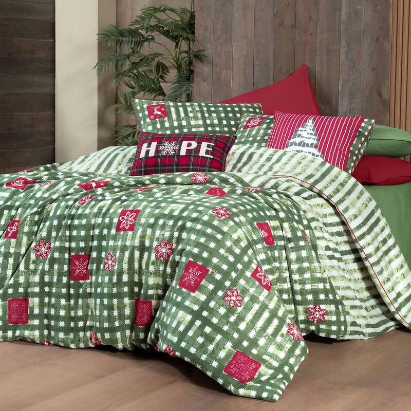 Larası Flanel King Size Yeşil Nevresim Takımı - 1