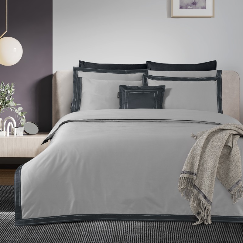 Layana Pamuk Saten Nevresim Takımı King Size Gri - SAREV