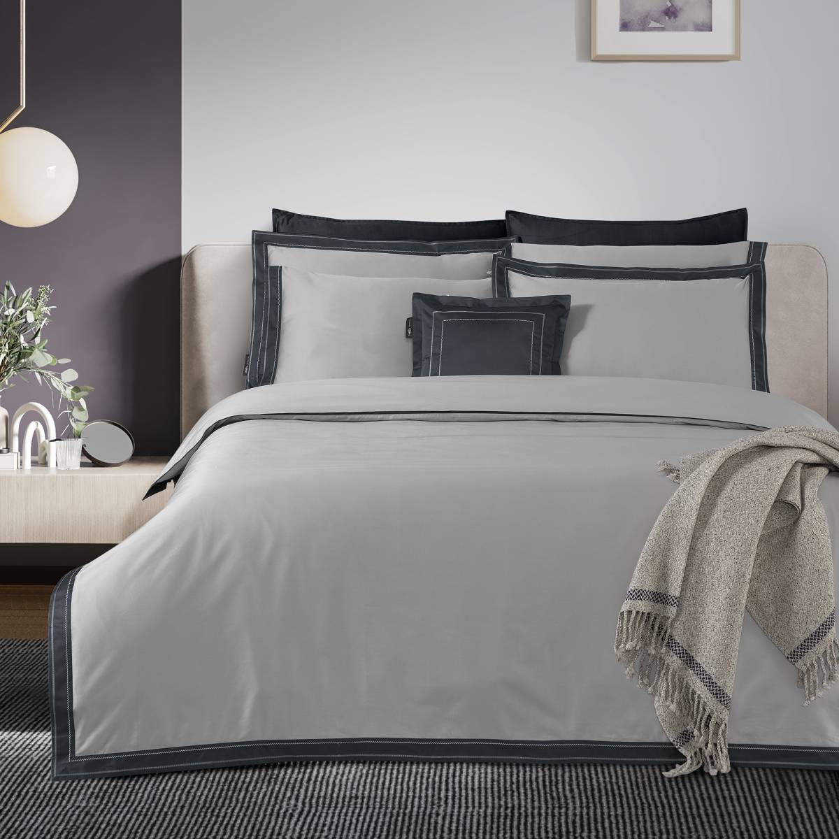 Layana Pamuk Saten Nevresim Takımı Çift Kişilik Gri - 1