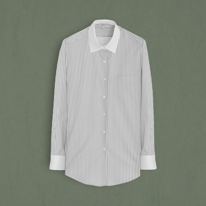 Lidya Çizgili Açık Gri Kadın Gömlek - SARAR WOMAN