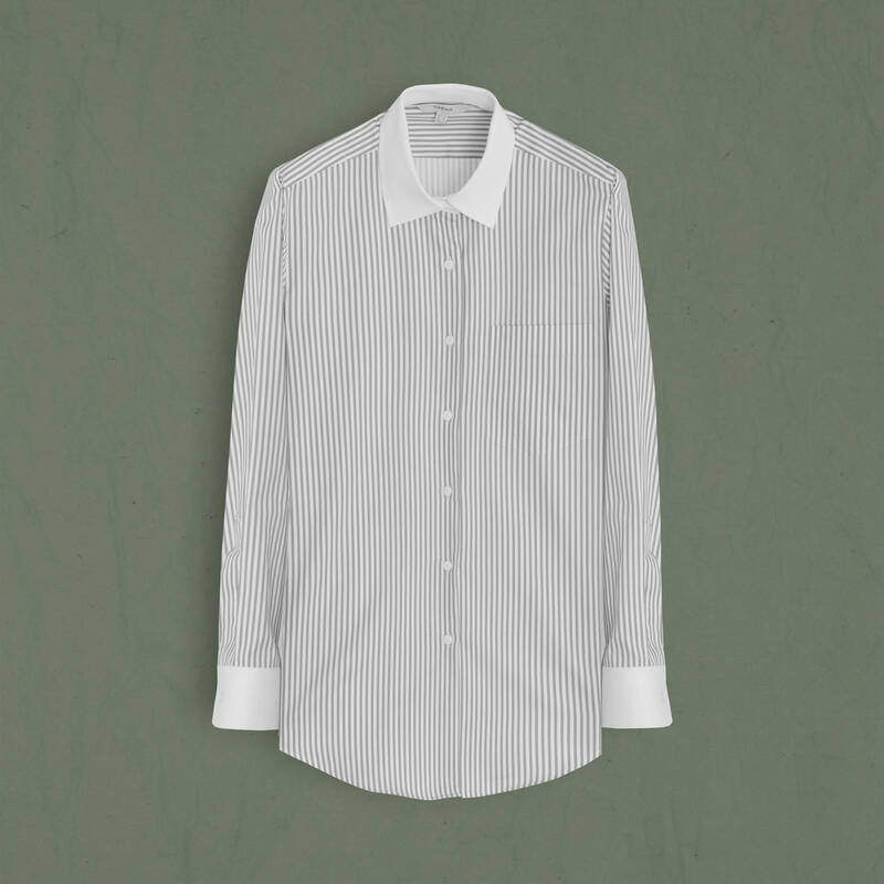 Lidya Çizgili Açık Gri Kadın Gömlek - 1