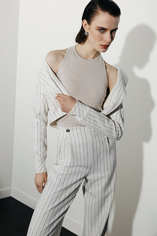 Lora Çizgili Krem Pantolon - SARAR WOMAN (1)