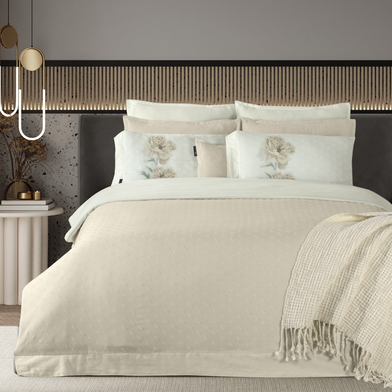 Lorent Jakarlı Nevresim Takımı King Sıze Ekru - SAREV