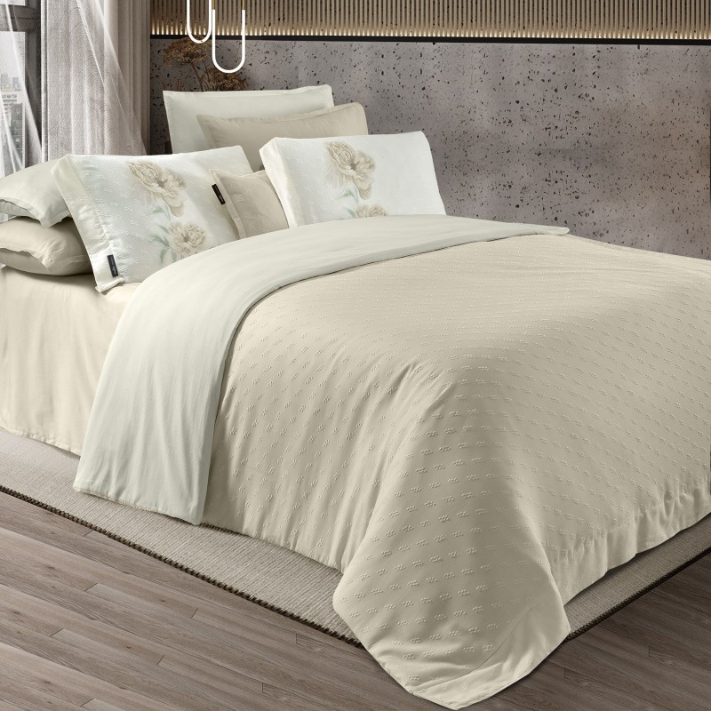 Lorent Jakarlı Nevresim Takımı King Sıze Ekru - SAREV